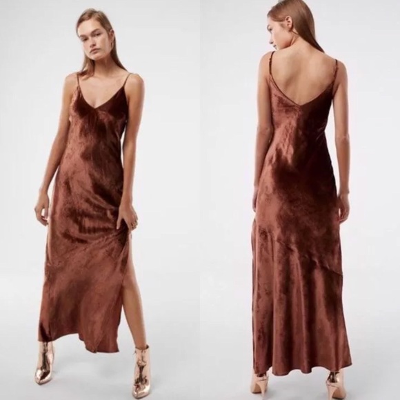 Express brown gold velvet maxi dress - Picture 3 of 5